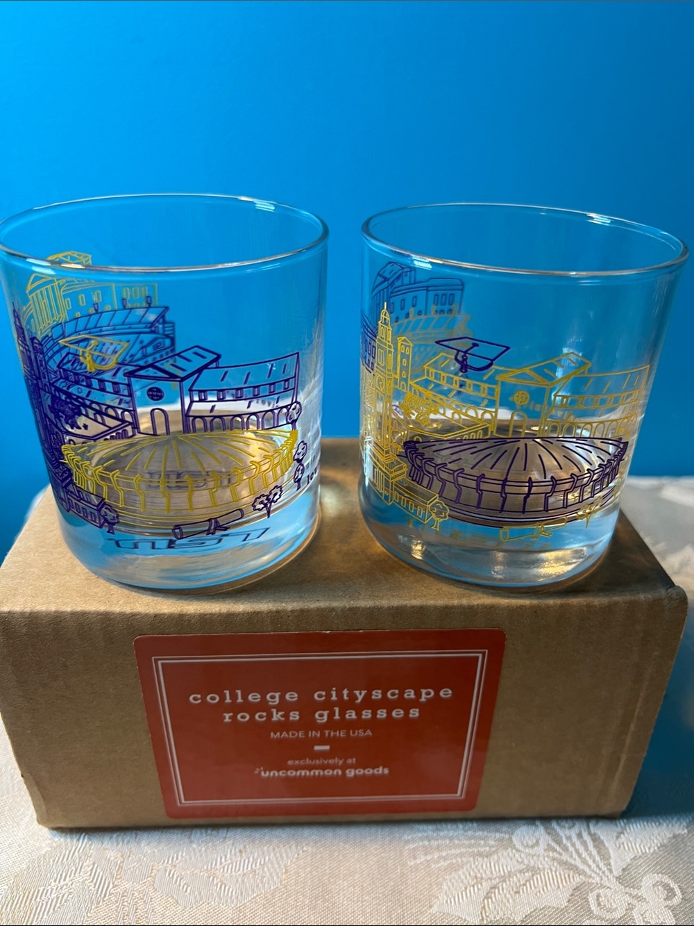LSU College Cityscape Rock Glasses New in Box